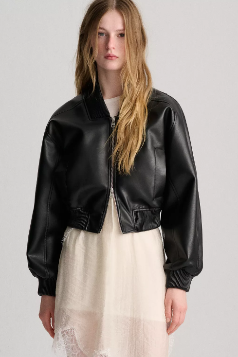 PULL&BEAR Faux Leather Bomber Jacket